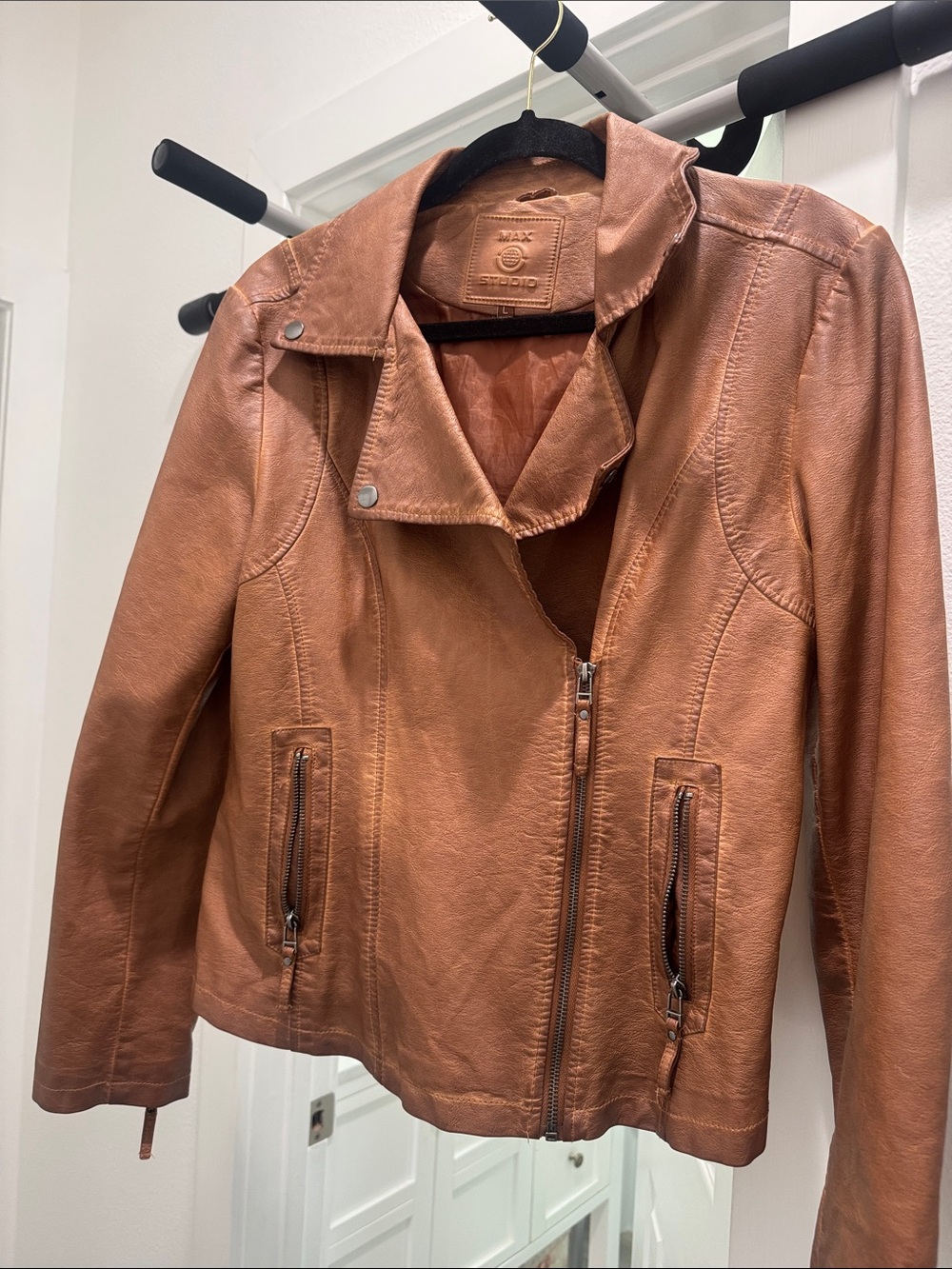 Max Studio Cognac Faux Leather Moto Jacket